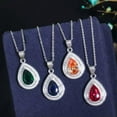 thumbnail image 6 of CZ Royal Blue Stone Dangle Drop Pendent Necklace Huggie Earring Ring Jewelry Set, 6 of 9