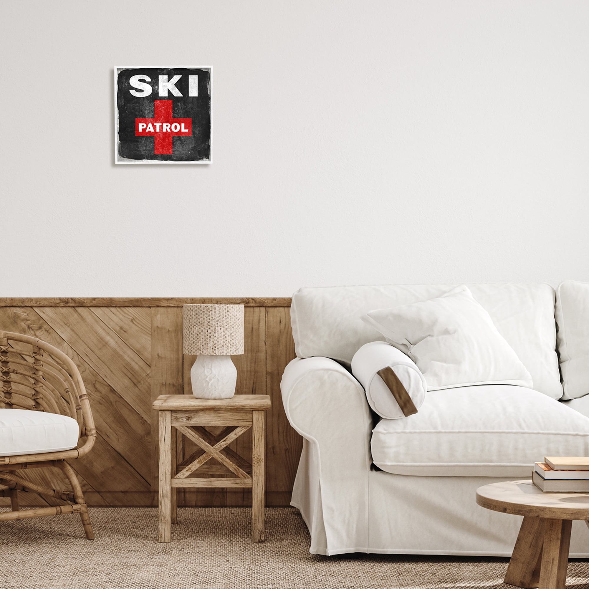 Stupell Industries Ski Patrol Sign Red Cross Symbol Rustic Black, 12 x 12, Design by Kyra Brown