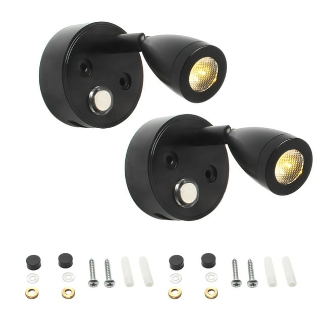 2 Pcs RV Reading Lights, 12V LED Interior Lights with USB Charger, 3 Colors Dimmable Touch Control Bedside Lamp, Adjustable Wall Mount Light with 350° Rotation for Boat, Camper, Caravan