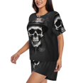 thumbnail image 3 of Womens Pajama Sets With Pocket, Black White Hat Skull Lounge Sets Short Sleeve Sleepwear PJ Sets for Women, 3 of 6