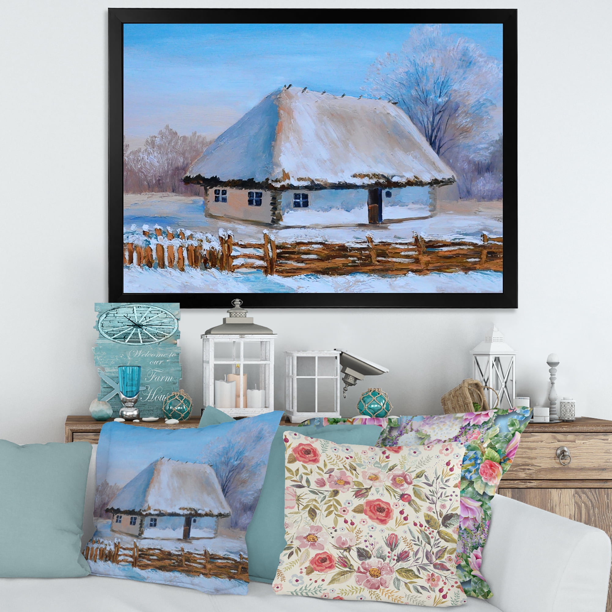 Designart 'Traditional Cottage Covered With Snow In Winter I' Traditional Framed Art Print
