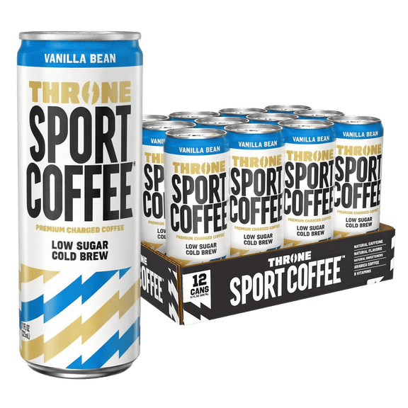 Throne Sport Coffee Vanilla Bean Cold Brew, Dairy Free, Low Calorie, 11 fl oz cans, 12 Count