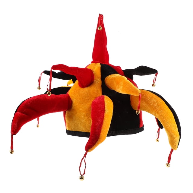 1 gorro de bufón para niños adultos con campana, disfraz de carnaval, auriculares de payaso, accesorios divertidos para rendimiento, sombrero de payaso con múltiples ángulos
