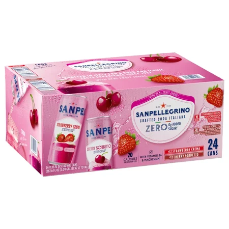 Sanpellegrino Crafted Soda Italiana Variety Pack, Strawberry Crema & Cherry Sorbetto, 11.15 fl oz Cans, 24 Pack