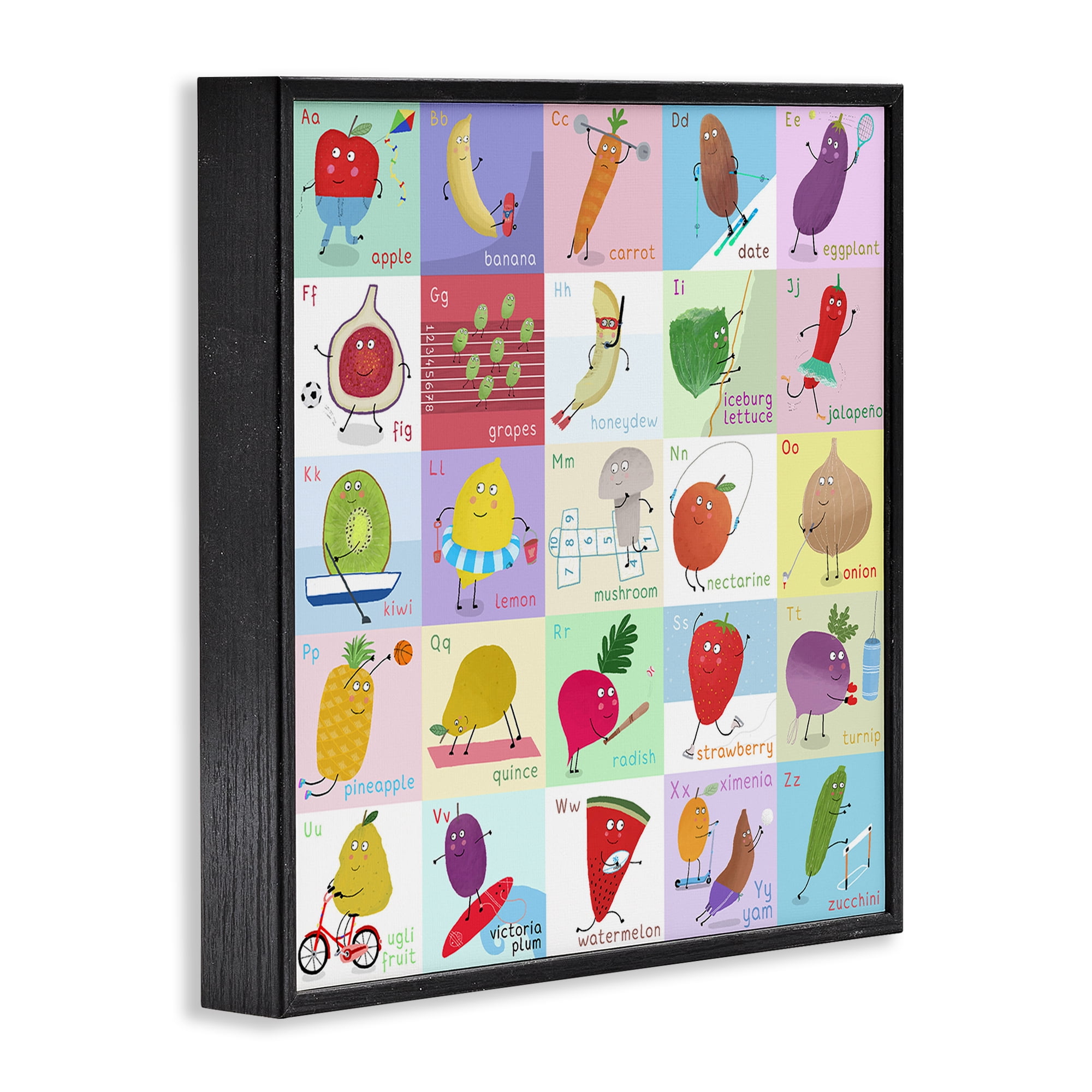 Stupell Industries Sporty Fruit Educational Black Framed Giclee Art, design by Carla Daly
