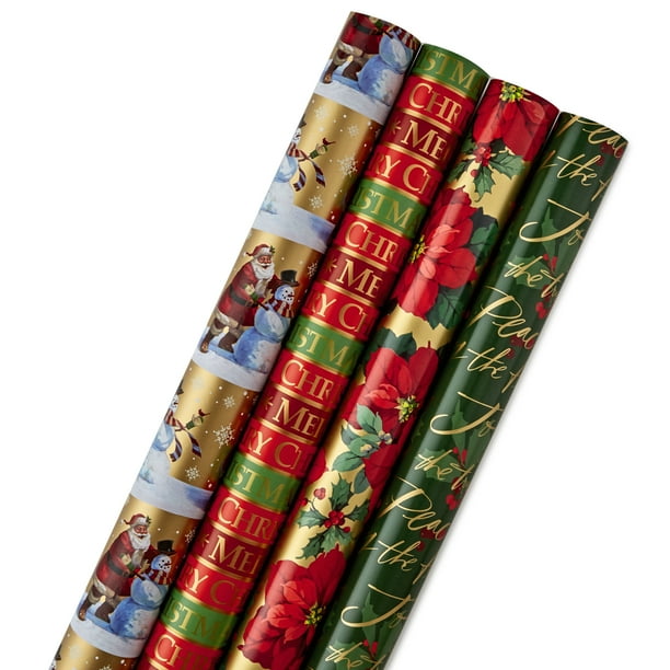Hallmark Reversible Christmas Wrapping Paper Bundle, Traditional (Pack