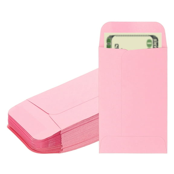 Uxcell Money Envelope, 50 Pcs 3.5" x 2.2" Cash Holder for Checks Coins, Pink