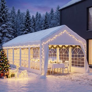 Lausaint Home 10 x 30 White Event Outdoor Canopy with LED Lights Party Tent