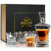 Whiskey Decanter Set, Crafted Crystal Liquor Decanter and 4 Glasses, Unique Gifts for Men