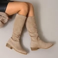 thumbnail image 5 of WAVSUF Women's Suede Mid Calf Boots Soft Sole Comfort Round Toe Wide Width Fall Chunky Plus Size Boots Brown 6, 5 of 9