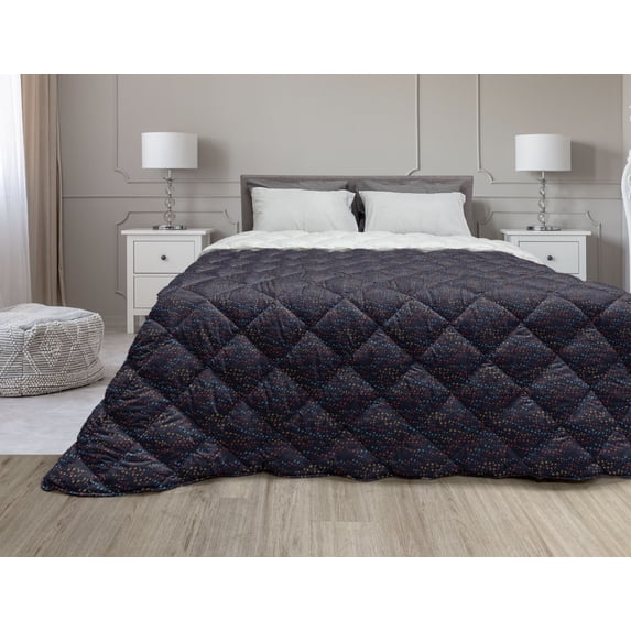 Dark Blue Down Alternative Comforter, Modern Geometrical Pattern with Neon Effected Chevron Zigzag Lines, Microfiber Quilt for All Season, 5 Sizes, Dark Blue Yellow Green, by Ambesonne