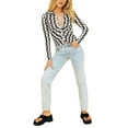 thumbnail image 4 of Qiylii Women's Shirt Wave Pattern Printed Lapel Long Sleeve Buttons Down Short Blouse Tops, 4 of 7