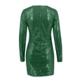 thumbnail image 5 of YMNXA Womens Dress Long Sleeve V Neck Solid Color Sequin Elegant Comfortable Dresses For Party Green M, 5 of 5