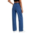 thumbnail image 4 of Risckoth Women's Plus Size Drawstring Elastic Waist Jeans Straight Leg Loose Fit Side Pockets Solid Casual Long Pants S-2XL, 4 of 6