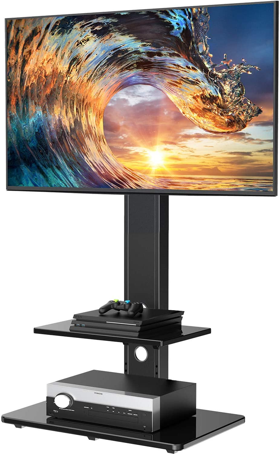 PERLESMITH Swivel Floor TV Stand/Base with Shelves for Most 3265 inch LCD LED TVs Universal