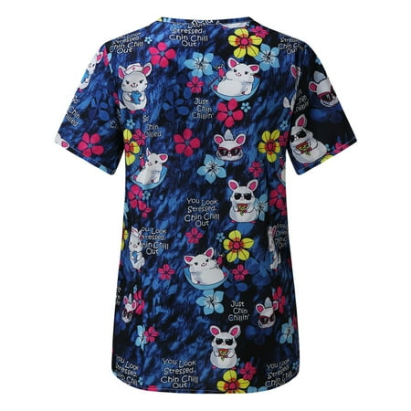 

Women Animal Print Casual Short Sleeve V-neck Carer Top