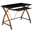 thumbnail image 1 of Black Glass Computer Desk with Pull-Out Keyboard Tray and Crisscross Frame, 1 of 9
