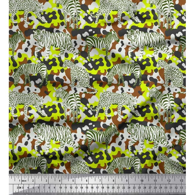 Soimoi Brown polyester Crepe Fabric Tiger,Leopard & Wild Animal Print Fabric by The Yard 52 Inch Wide