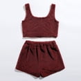thumbnail image 4 of purcolt Women's Sexy Fuzzy 2 Piece Sleepwear Outfits Solid Color Casual Sleeveless O-neck Warm Crop Tank Top Pullover + Shorts Set Loungewear Flannel Pajamas Set, 4 of 7