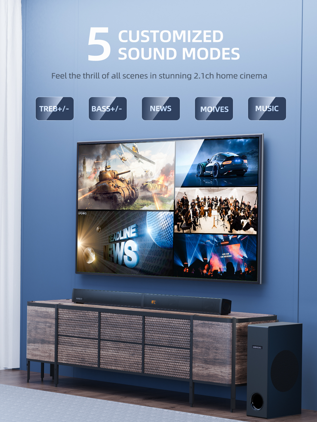 MEREDO 180W Detachable Soundbar with Subwoofer, 2.1CH photo 3