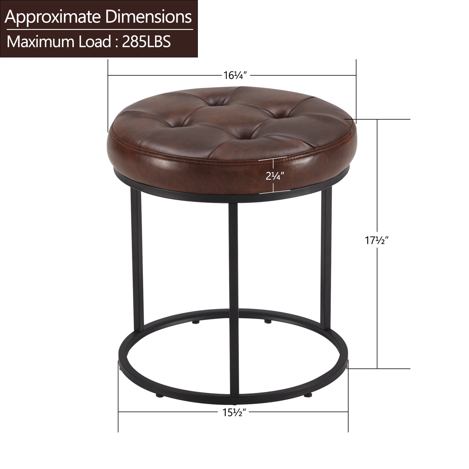 Duhome Elegant Lifestyle Modern Faux Leather Round Ottoman Stool Vanity Stool Button Tufted Metal Base,Dark Brown