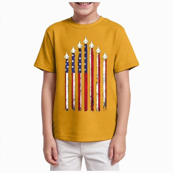 dmqupv Patriotic Junior Boy Shirt Boys 4th of July T-Shirt American Flag Tees Kids Toddler Short Sleeve Tee Shirts Yellow,7-8 Years