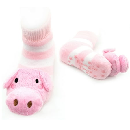 

Pink White Pig Boogie Toes Rattle Socks 1-Pair 0-1 Yrs