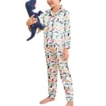 thumbnail image 4 of Conjunto de pijamas de seda de manga larga para niños y niñas, ropa de casa Unisex, traje de dormir de satén de Navidad, otoño, 4 of 4