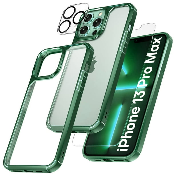 ZHAOCHENG 5 en 1 Diseñado para iPhone 14 Pro 6.1'' Funda (verde), con 2 paquetes de protector de pantalla de vidrio templado + 2 paquetes de protector de lente de cámara a prueba de golpes cubierta