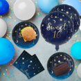 thumbnail image 4 of Havercamp Sweet 16th Birthday Party Pack for 16 Guests; Plates, Napkins and 2 Balloons with Deluxe Foil Printing. Stars, Moons and Gold Bling Starry Night Design on Dark Blue Ombre Sky., 4 of 6