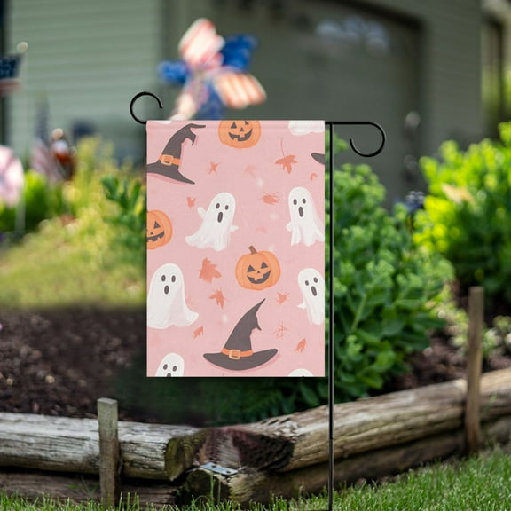Yayeee Garden Flag 12" x 18" Double Sided Outdoor Yard Lawn Holiday Decorations, Cute Pink Halloween