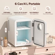 Auseo Mini Fridge, Portable Fridge Personal, 4 Liter/6 Cans Countertop, 120V AC/ 12V DC, Cooler and Warmer for Drink Office Dorm Bedroom Car, White