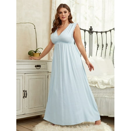 

Baby Blue Royal Women s Plus Lace Trim Sleep Dress 0XL(12) Y22001D