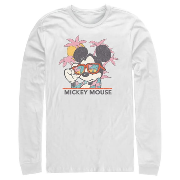 Men's Mickey & Friends Beach Ready Mickey Mouse Long Sleeve Shirt White Medium