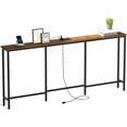 thumbnail image 5 of 71" Skinny Console Table with Power Outlets, Narrow Sofa Table with USB Ports, Extra Long Entryway Table, Metal Frame, Behind Couch Table for Hallway, Living Room, Brown, 5 of 9