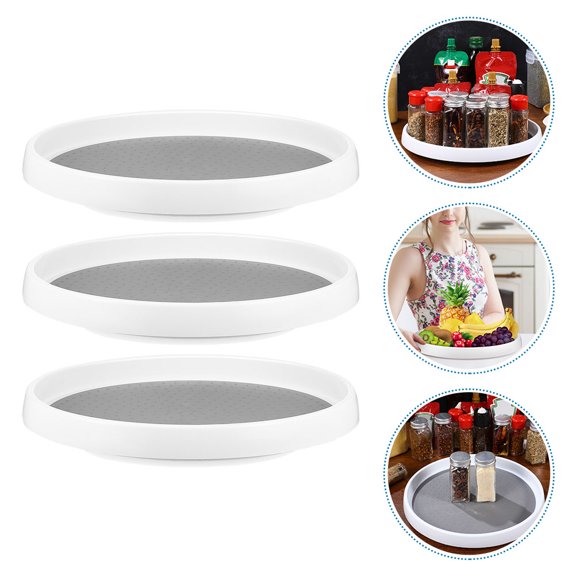 WHAMVOX White Plastic Rotating Spice Tray Kitchen Organizer NonSlip Design Large Capacity 15in