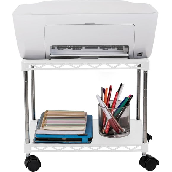 ZBRANDS Printer Stand, Printer Cart, Under Desk Printer Stand, Printer Table for Small Spaces, Rolling Cart with Table Top, Home Printer Stand with Wheels, Copier Stand, 15" x 10.6" (Mini, White)