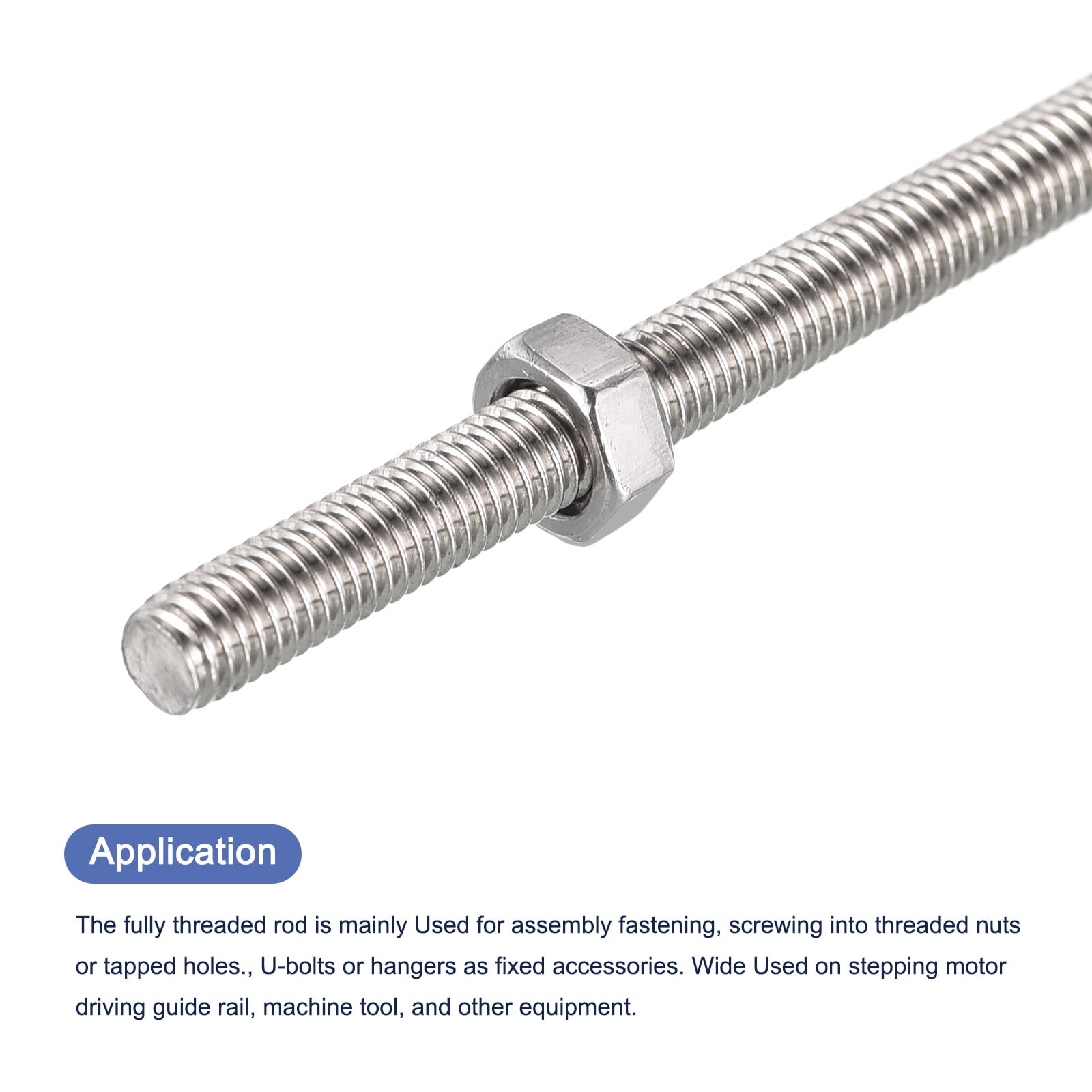 Uxcell 24Pack M8 x 200mm Fully Threaded Rod w 24Pack Hex Nuts, 1.25mm Pitch 304 Stainless Steel Right Hand Threaded Rod