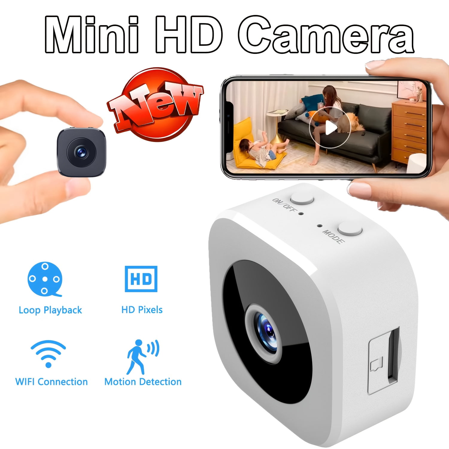 1080P Mini WiFi Security Camera Wireless Indoor Small Camera with Tamper Proof USB Charging App Control 2.4GHz for Home Pet Baby Monitor