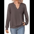 thumbnail image 2 of Sudaderas de Mujer, Camisetas de Larga con Cuello en V, Camisetas Básicas Informales para Otoño e Invierno. Color Café XL, 2 of 10