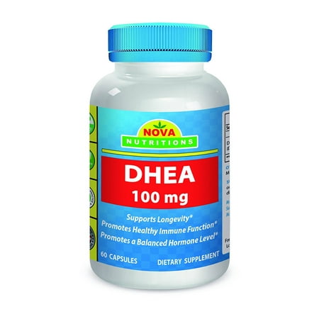 Nova Nutritions DHEA supplément 100mg 60 Capsules - Prend en charge les niveaux d'hormones équilibrés pour les hommes et les femmes - santé Promeut