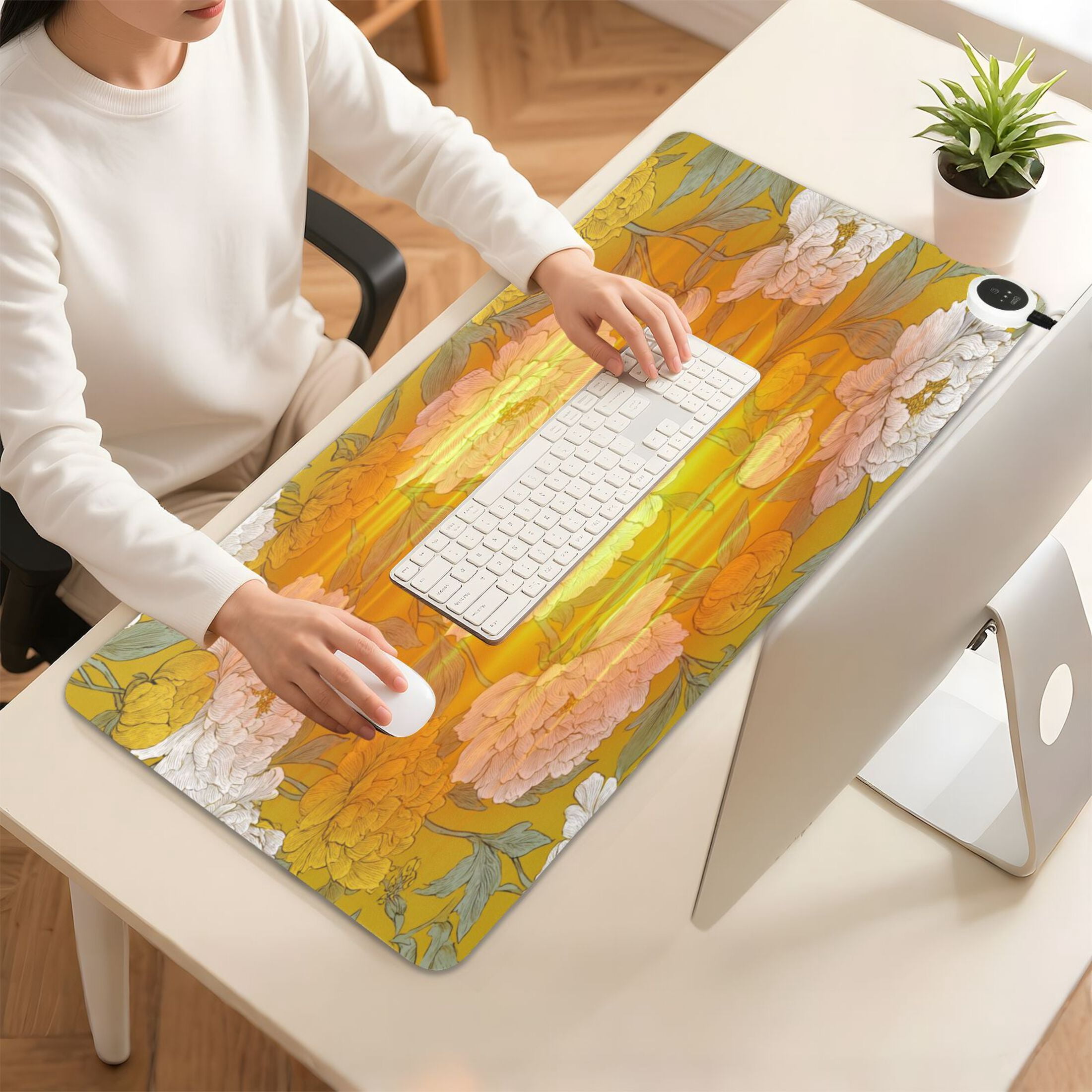 Large Heated Desk Mat Mouse Pad 31.5"x13"PU Leather Graphene Heating Desk Warmer with 3 Temperature Settings 110V US Plug Non-Slip Warm Pad for Home, Office, and Gaming Orchids Of The Retro Era