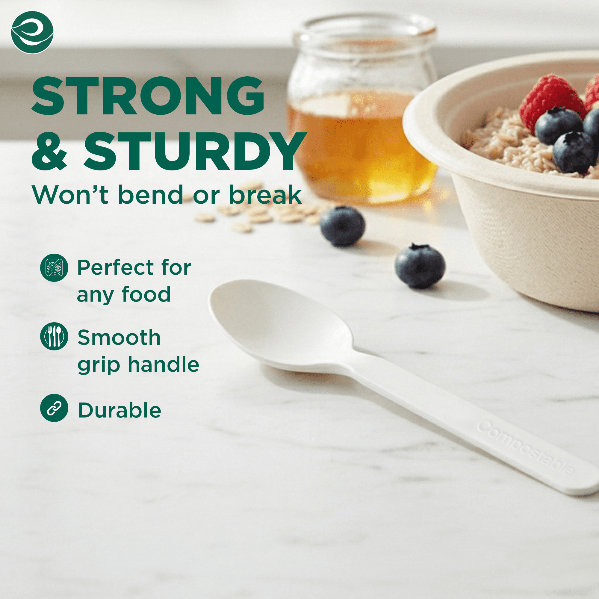 EcoSoul Compostable Spoons, 24 Count, Plant-Based Disposable Spoons for Parties, Picnics, Catering and Everyday Use