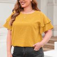 thumbnail image 2 of Camiseta de talla grande con cuello redondo y estampado de puntos informal y manga con volantes dobles para mujer Amarillo XL, 2 of 7