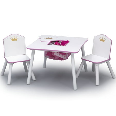 Delta Children Princess Crown Kids Table And Chair Set With Storage White Pink