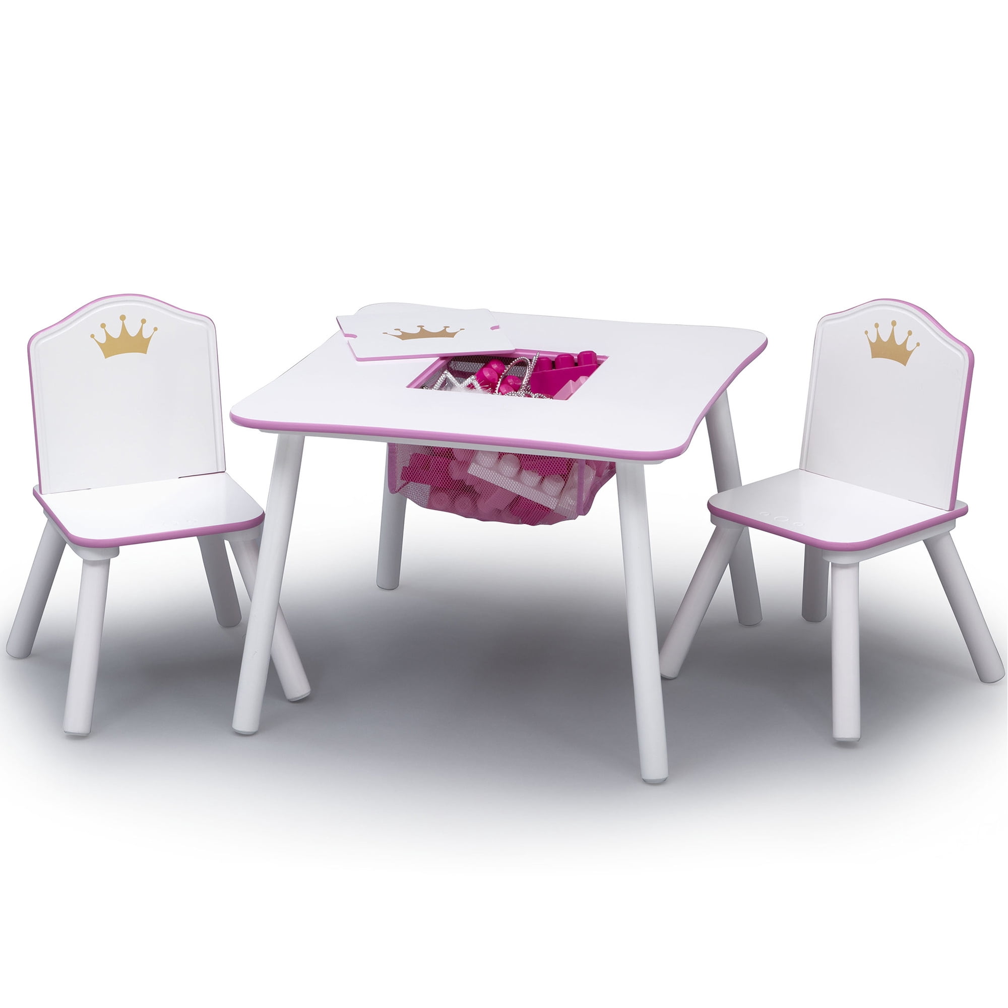 Delta Children Princess Crown Toddler Table and Chair Set with Storage, Greenguard Gold, Wood, Pink