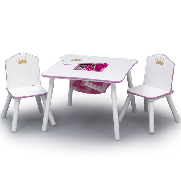 Delta Children Princess Crown Kids Table And Chair Set With Storage White Pink Walmart Com Walmart Com