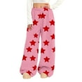 thumbnail image 3 of Women's Flannel Pajama Pants Elastic Waist Wide Leg Fuzzy Lounge Pants with Pockets Valentine's Day Winter Sleepwear Causal Sleep Pj Bottoms Pants, 3 of 8