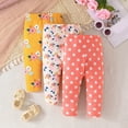 thumbnail image 2 of Utlike 3 Pack Girls Pants School Dotted Floral Printed Soft Elastic Waist Leggings Playwear For Baby Breathable Trousers Everyday Wear Size 6 Months-9 Months, 2 of 9