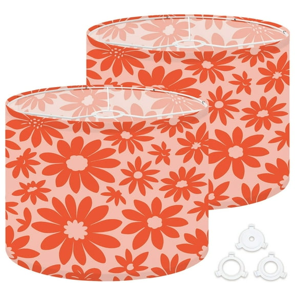 Lamp Shades Set of 2 Easy Assembly Floral Hand drawn large flower buds Flower Drum Lampshades for Table Lamps Floor Lamps Pendant Light 13"x13"x10" Replacement Lamp Shade